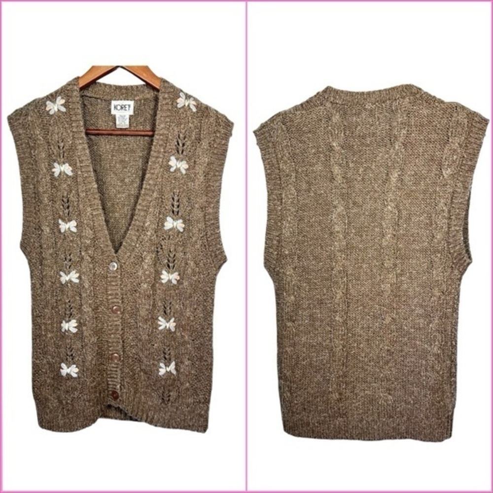 Vtg Cottagecore Button Sweater Vest S/M Silk Wool Blend‎ Butterfly Coquette Twee